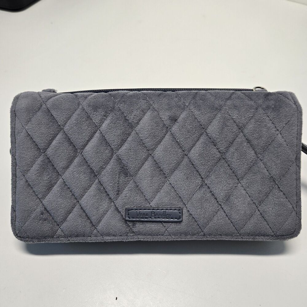 Vera Bradley RFID Wallet Wristlet Carbon Gray Microfiber Card Holder Roses Lined